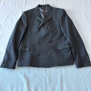 Andrew Buckler Men Charcoal Double Breasted Wool Blend Blazer Jacket Size Large